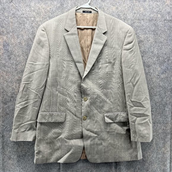 Lauren Ralph Lauren Blazer Men 44L Khaki Jacket Tan Khaki Suit Pinstripe Wool - Picture 1 of 13